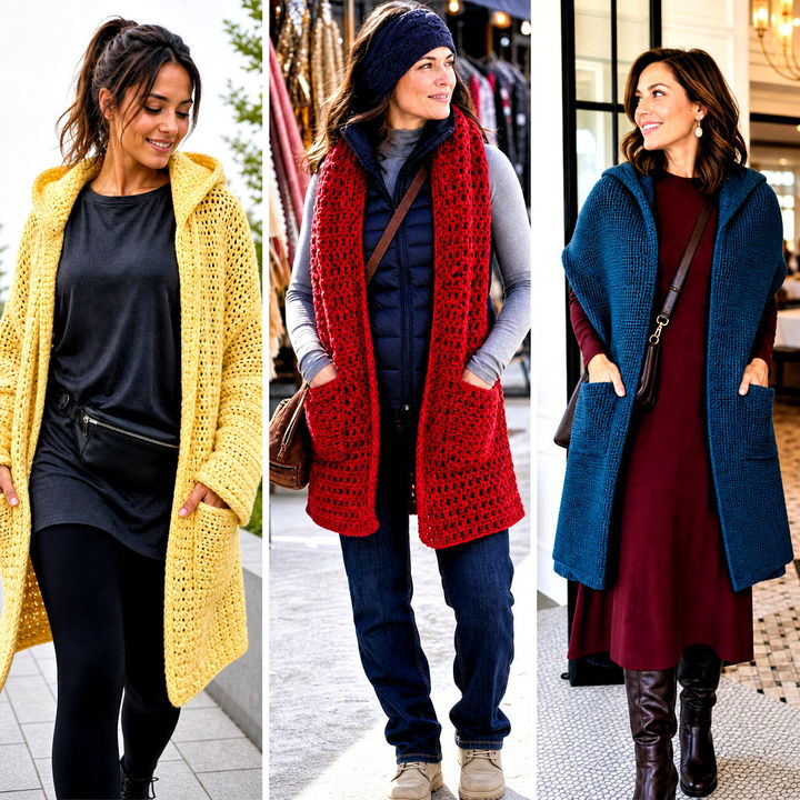 25 Crochet Pocket Scarf Shawl Outfit Ideas for Cozy Layering