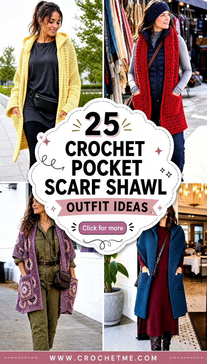25 Crochet Pocket Scarf Shawl outfit ideas - 25 Crochet Pocket Scarf Shawl outfit ideas