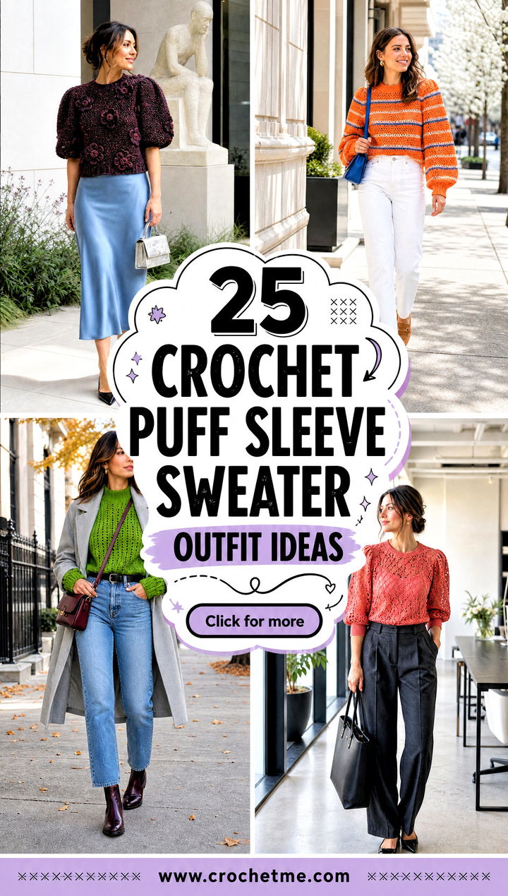 25 Crochet Puff Sleeve Sweater outfit ideas - 25 Crochet Puff Sleeve Sweater outfit ideas