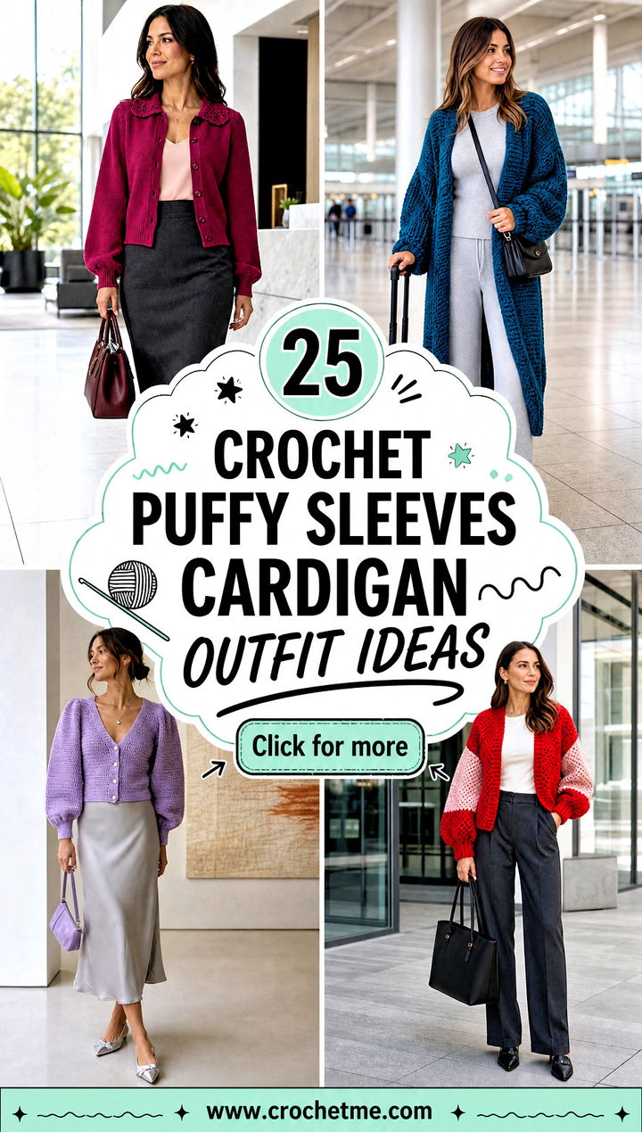 25 Crochet Puffy Sleeves Cardigan outfit ideas - 25 Crochet Puffy Sleeves Cardigan outfit ideas