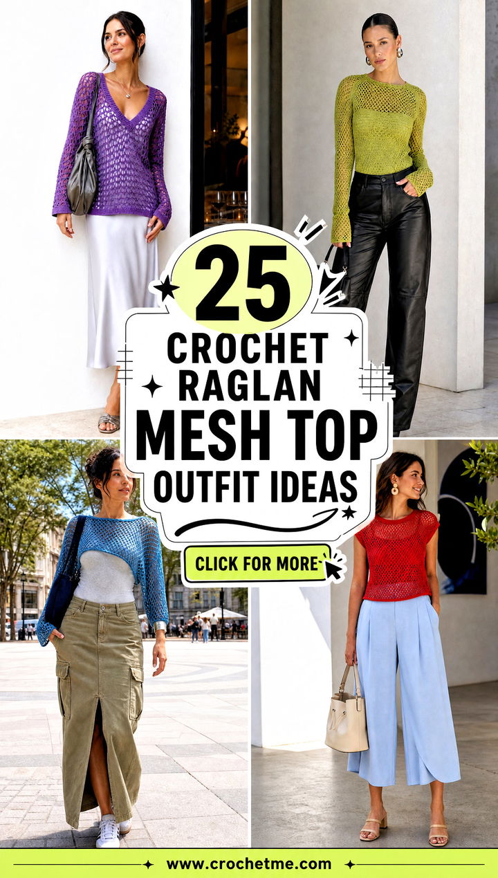 25 Crochet Raglan Mesh Top outfit ideas - 25 Crochet Raglan Mesh Top outfit ideas
