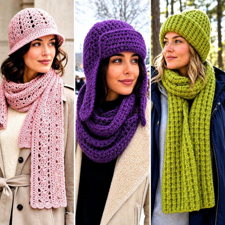 25 Crochet Scarf and Hat Set Outfit Ideas for Cozy Winter Style