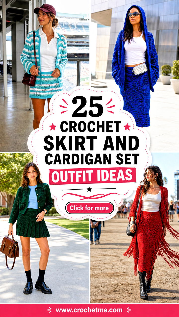 25 Crochet Skirt And Cardigan Set outfit ideas - 25 Crochet Skirt And Cardigan Set outfit ideas