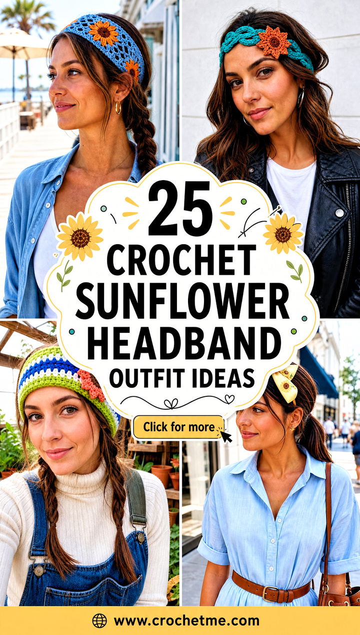 25 Crochet Sunflower Headband outfit ideas - 25 Crochet Sunflower Headband outfit ideas