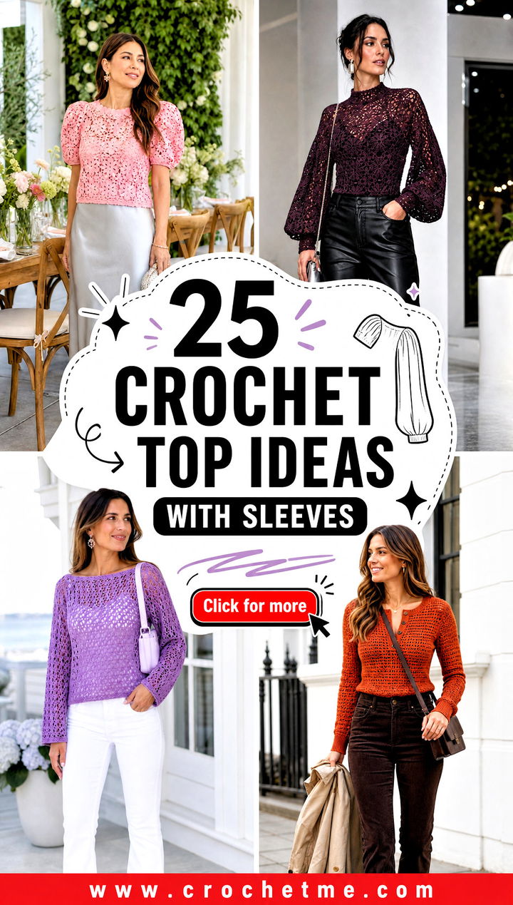 25 Crochet Top Ideas With Sleeves - 25 Crochet Top Ideas With Sleeves