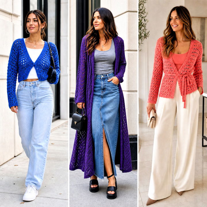 25 Crochet V Stitch Cardigan Outfit Ideas for Cozy Style