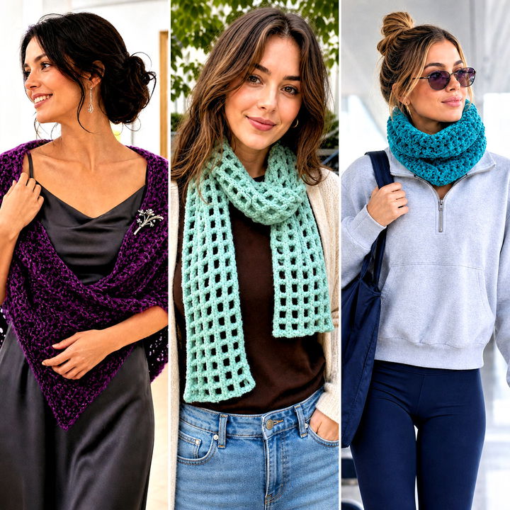 25 Crochet Velvet Scarf Outfit Ideas for Luxe Winter Style