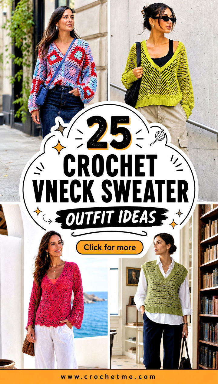 25 Crochet Vneck Sweater outfit ideas - 25 Crochet Vneck Sweater outfit ideas