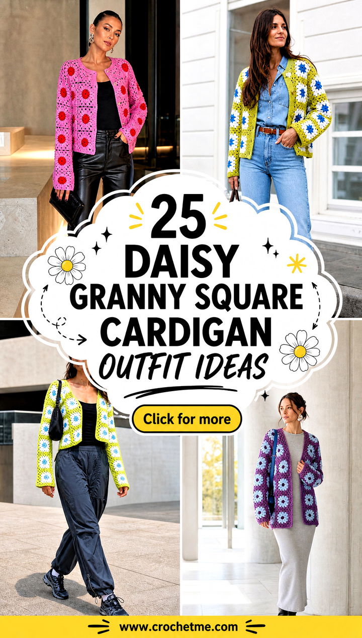 25 Daisy Granny Square Cardigan outfit ideas - 25 Daisy Granny Square Cardigan outfit ideas