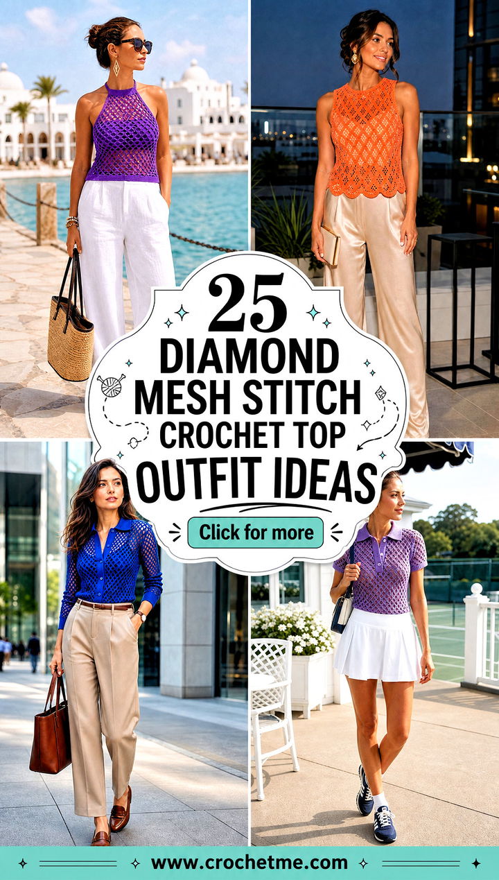 25 Diamond Mesh Stitch Crochet Top outfit ideas - 25 Diamond Mesh Stitch Crochet Top outfit ideas