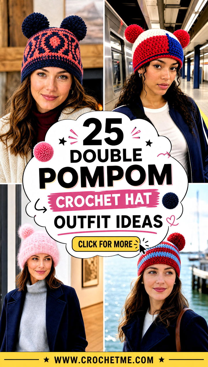 25 Double Pompom Crochet Hat outfit ideas - 25 Double Pompom Crochet Hat outfit ideas