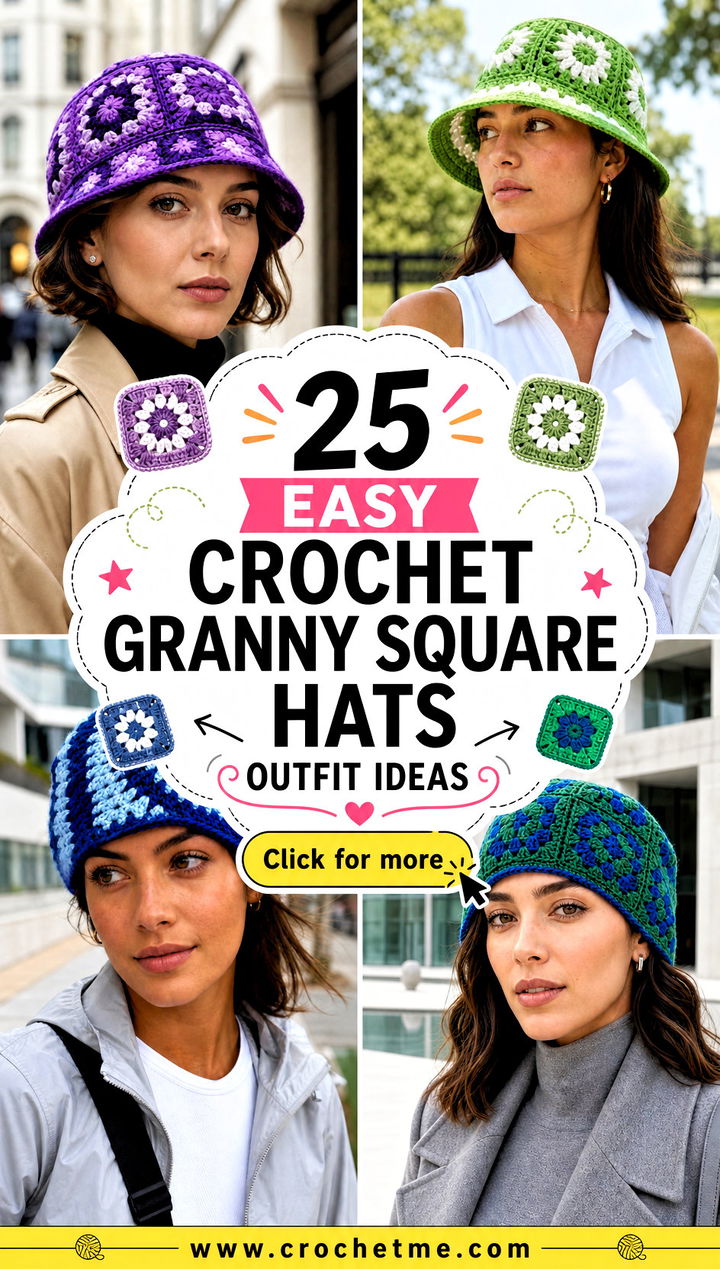25 Easy Crochet Granny Square Hats outfit ideas - 25 Easy Crochet Granny Square Hats outfit ideas