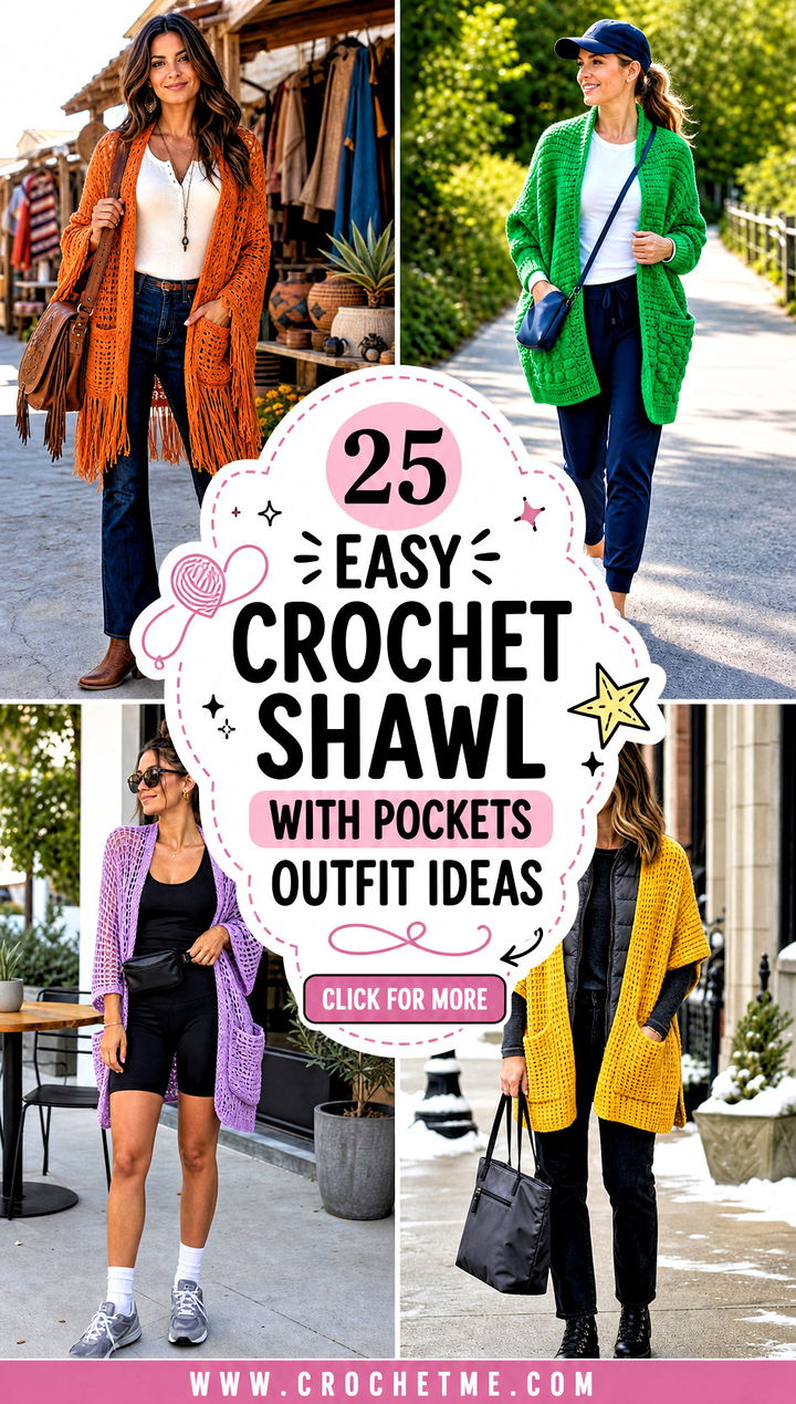 25 Easy Crochet Shawl With Pockets outfit ideas - 25 Easy Crochet Shawl With Pockets outfit ideas