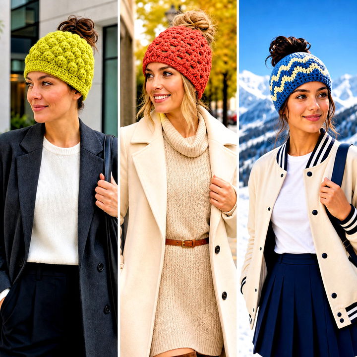 25 Easy Messy Bun Crochet Hat Outfit Ideas for Cozy Days
