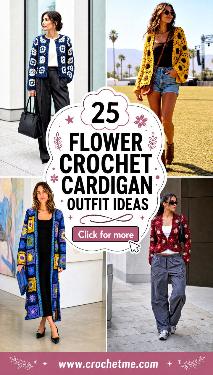 25 Flower Crochet Cardigan outfit ideas - 25 Flower Crochet Cardigan outfit ideas