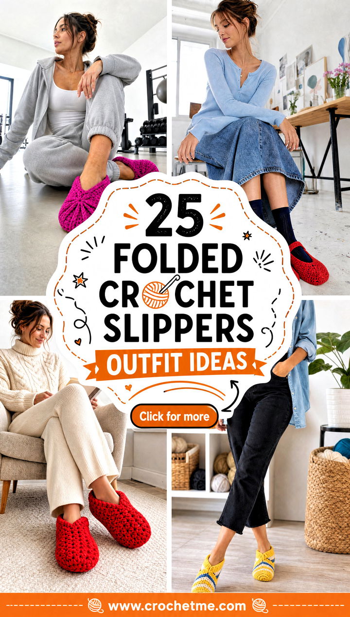 25 Folded Crochet Slippers outfit ideas - 25 Folded Crochet Slippers outfit ideas