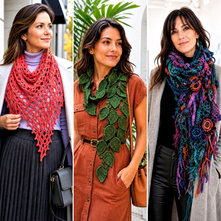 25 Freeform Crochet Scarf Outfit Ideas for Artsy Layered Looks