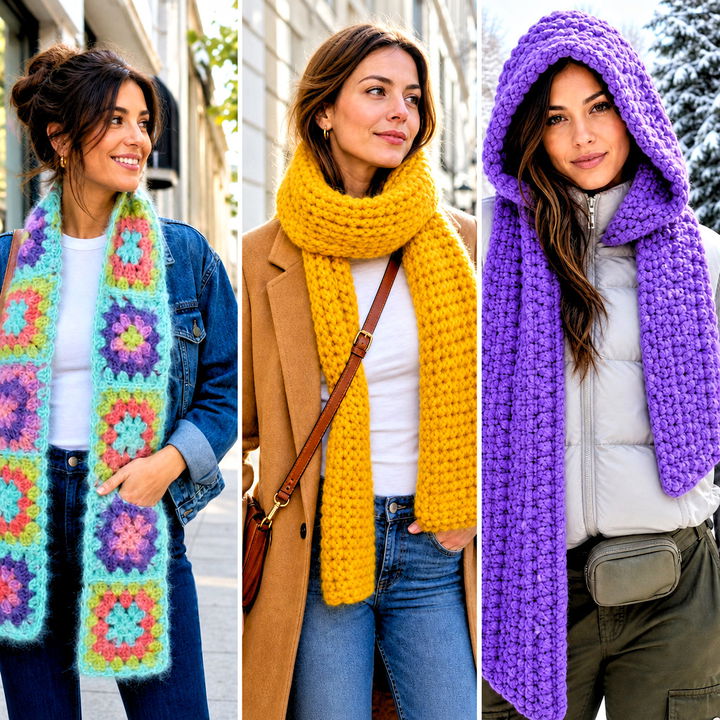 25 Fuzzy Crochet Scarf Outfit Ideas for Cozy Winter Layering