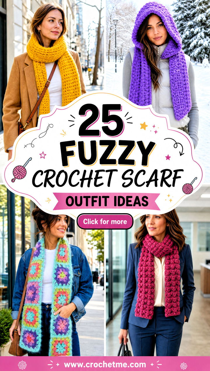 25 Fuzzy Crochet Scarf outfit ideas - 25 Fuzzy Crochet Scarf outfit ideas