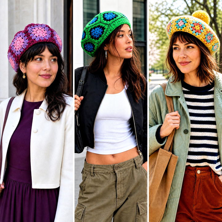 25 Granny Square Beret Outfit Ideas for Chic Fall Style