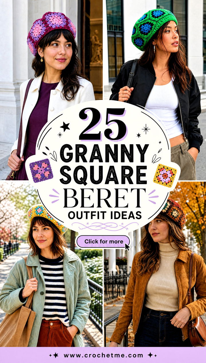 25 Granny Square Beret outfit ideas - 25 Granny Square Beret outfit ideas