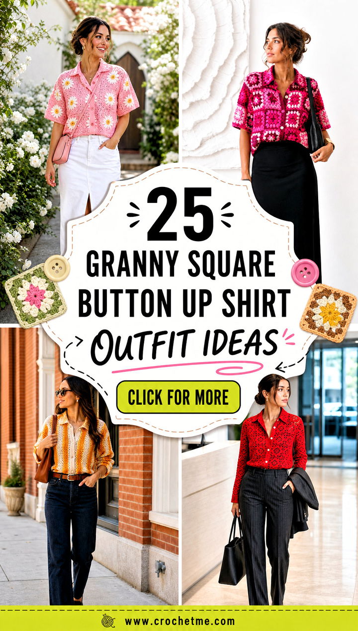 25 Granny Square Button Up Shirt outfit ideas - 25 Granny Square Button Up Shirt outfit ideas