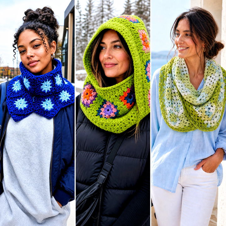 25 Granny Square Cowl Outfit Ideas for Cozy Winter Looks