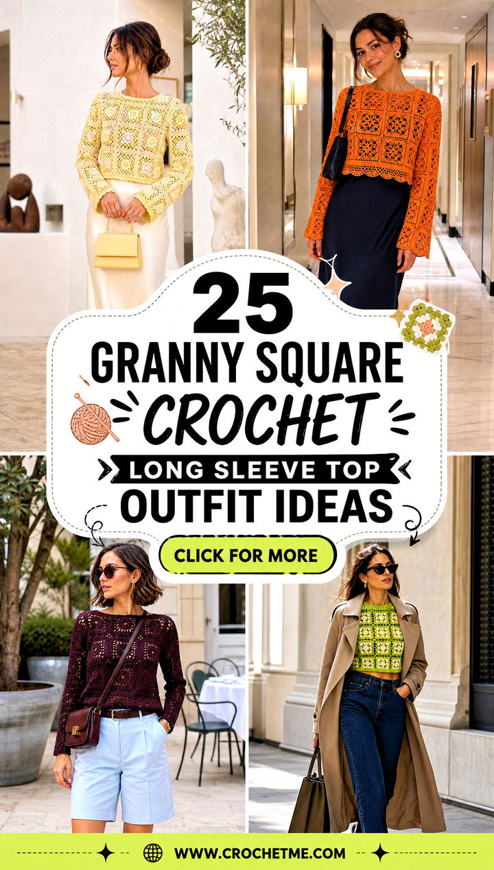 25 Granny Square Crochet Long Sleeve Top outfit ideas - 25 Granny Square Crochet Long Sleeve Top outfit ideas