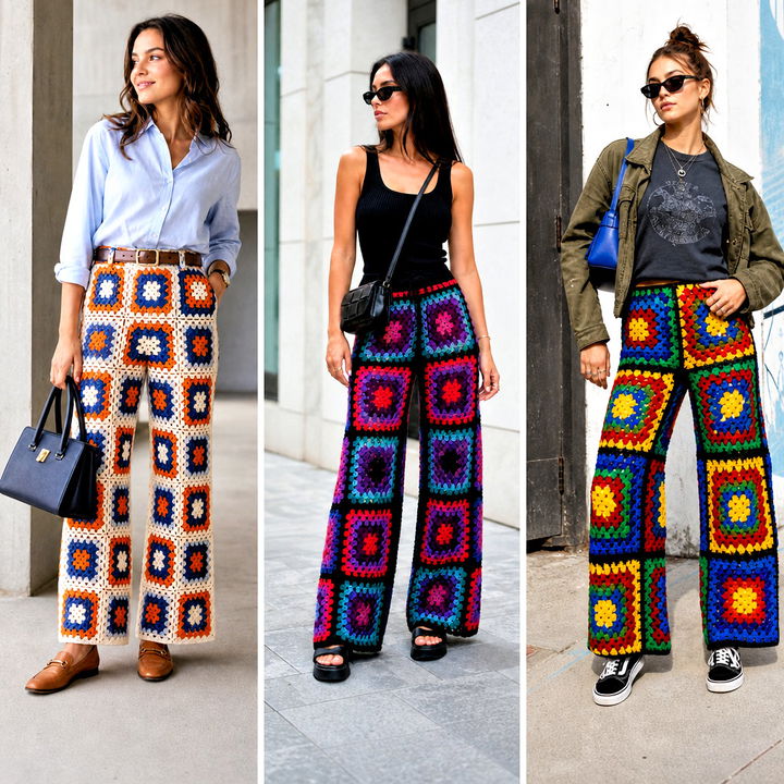 25 Granny Square Crochet Pants Outfit Ideas to Try Now