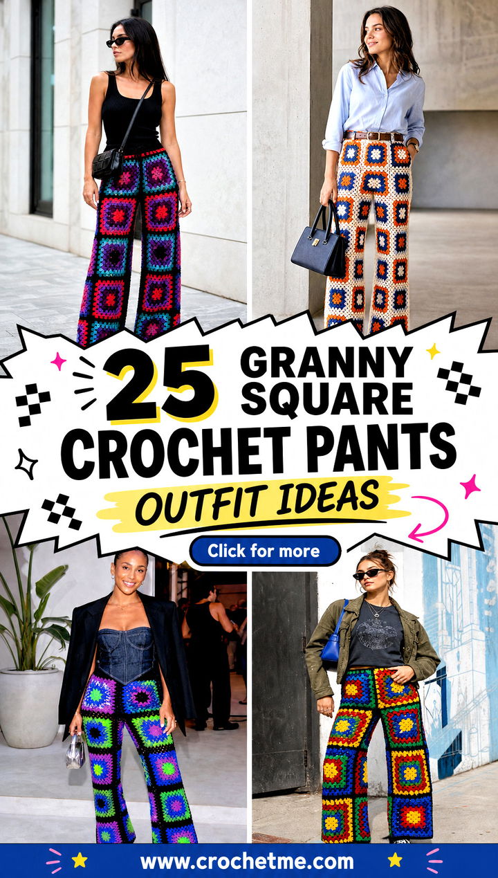 25 Granny Square Crochet Pants outfit ideas - 25 Granny Square Crochet Pants outfit ideas