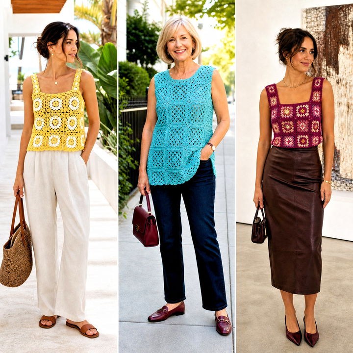 25 Granny Square Crochet Tank Top Outfit Ideas for Summer