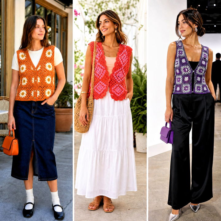25 Granny Square Crochet Vest Outfit Ideas for Layered Looks