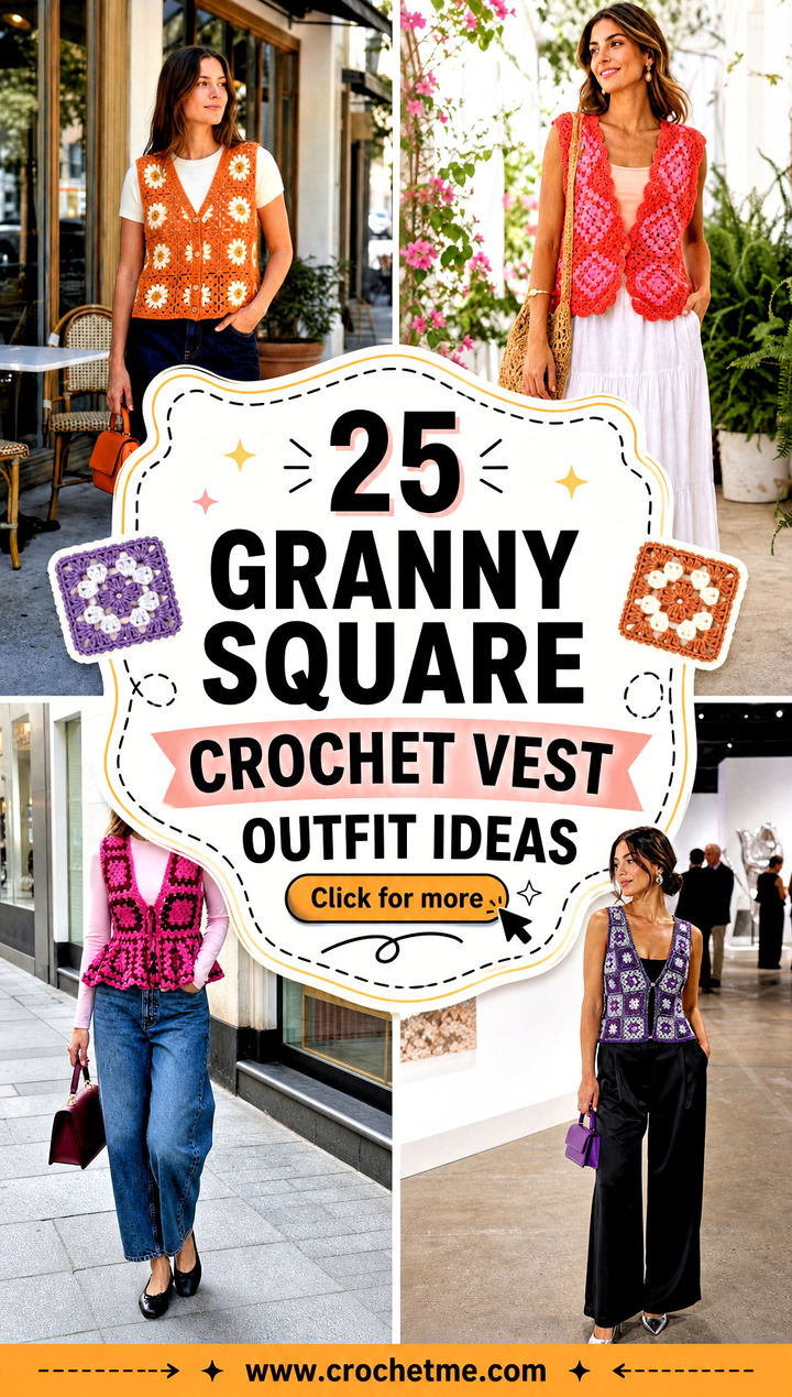 25 Granny Square Crochet Vest outfit ideas - 25 Granny Square Crochet Vest outfit ideas