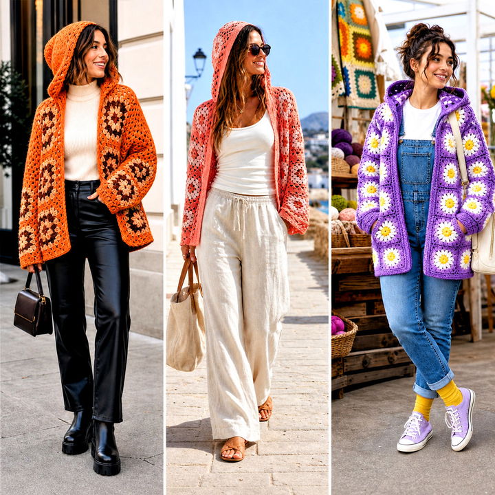 25 Granny Square Hooded Cardigan Outfit Ideas for Cozy Days