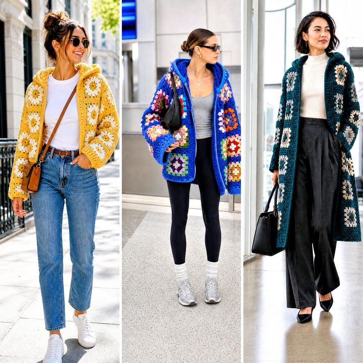 25 Granny Square Hooded Jacket Outfit Ideas for Cool Weather