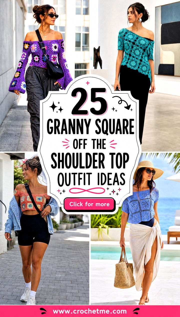 25 Granny Square Off The Shoulder Top outfit ideas - 25 Granny Square Off The Shoulder Top outfit ideas