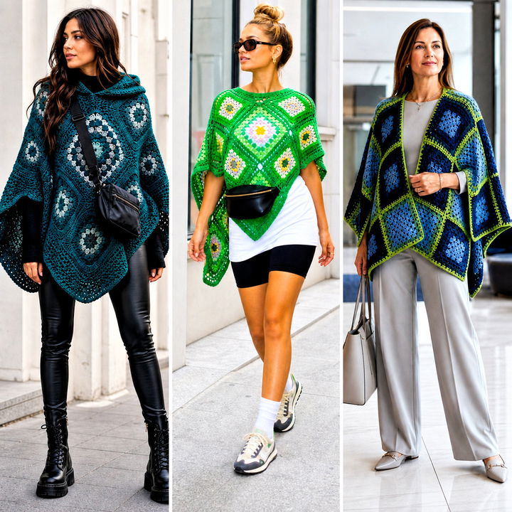 25 Granny Squares Poncho Outfit Ideas for Chic Layering