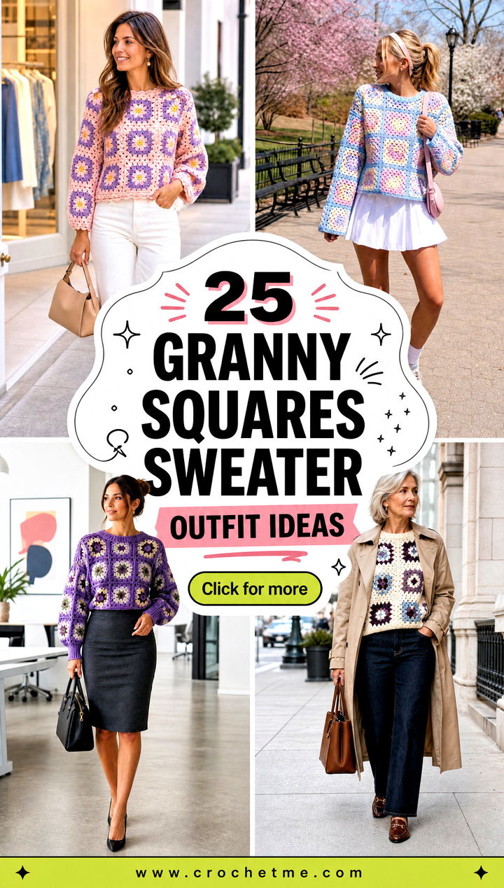25 Granny Squares Sweater outfit ideas - 25 Granny Squares Sweater outfit ideas
