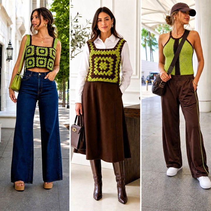 25 Green and Brown Crochet Top Outfit Ideas for Fall Style