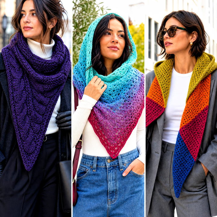 25 Hooded Triangle Crochet Scarf Outfit Ideas for Winter