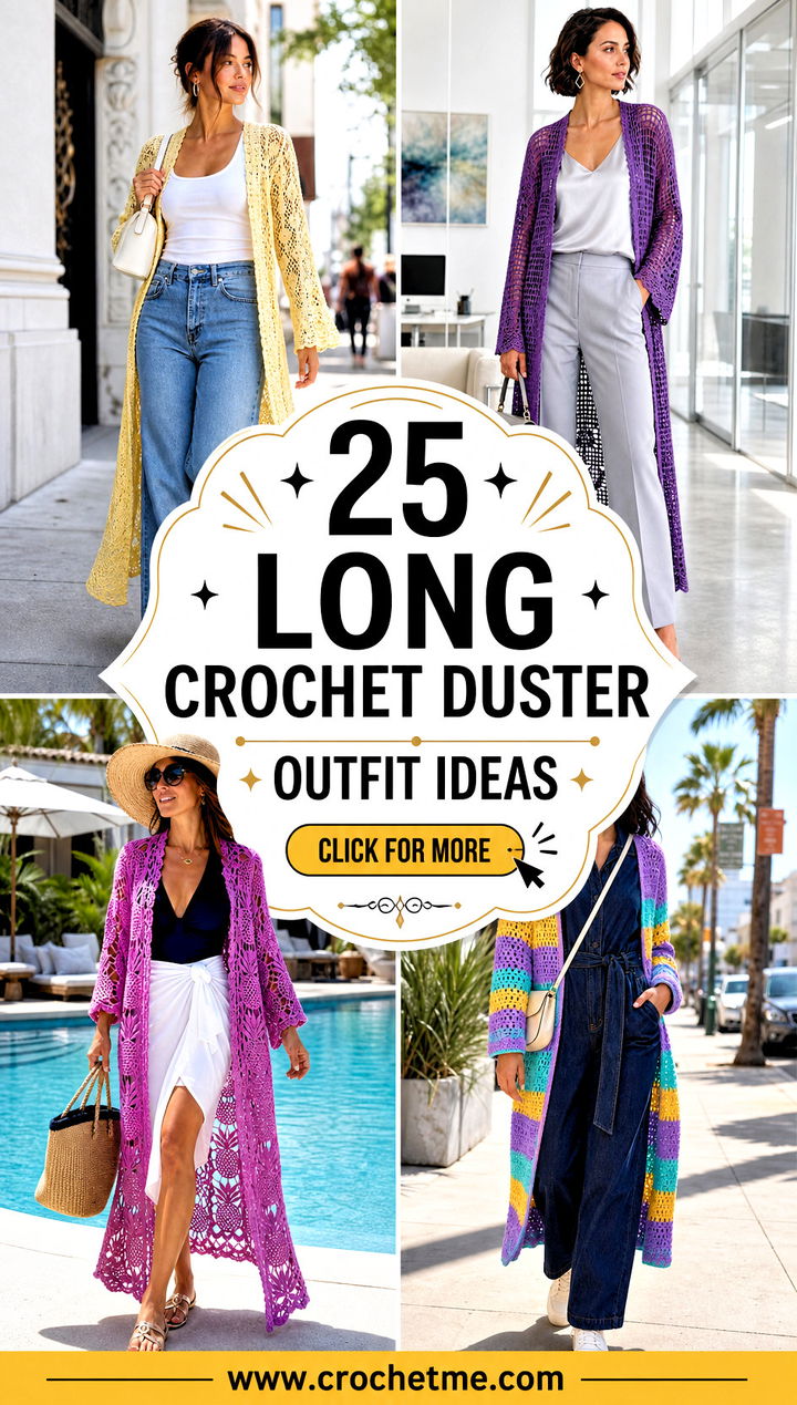 25 Long Crochet Duster outfit ideas - 25 Long Crochet Duster outfit ideas