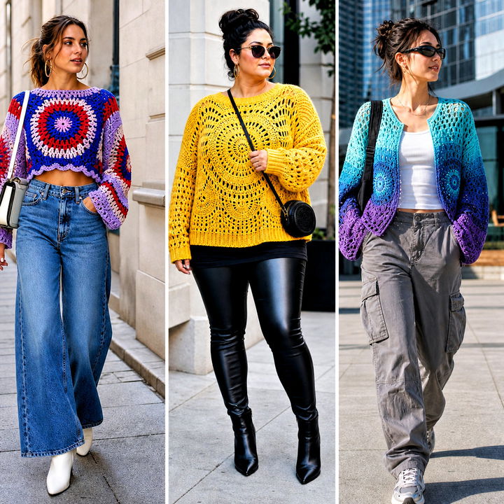 25 Mandala Crochet Sweater Outfit Ideas for Bold Festival Style