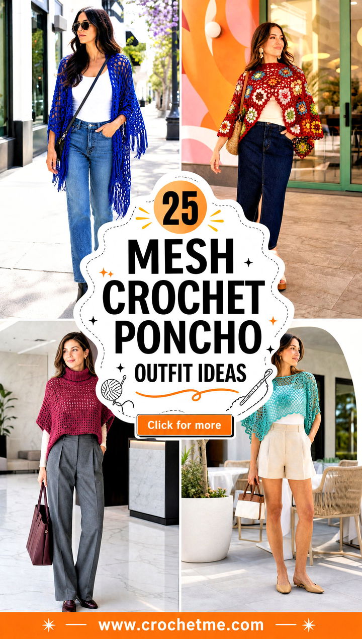 25 Mesh Crochet Poncho outfit ideas - 25 Mesh Crochet Poncho outfit ideas
