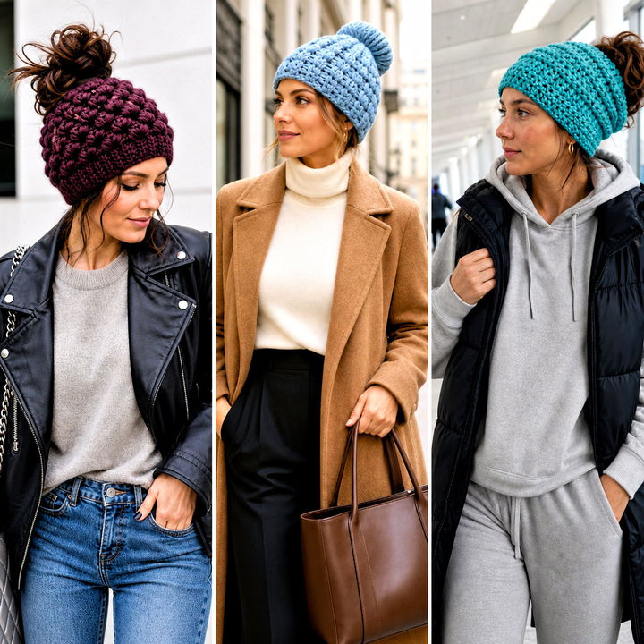 25 Messy Bun Crochet Hat Outfit Ideas for Cozy Hair Days