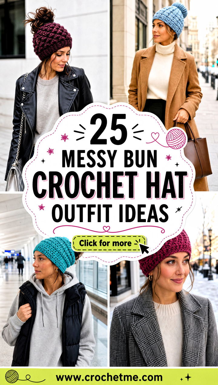 25 Messy Bun Crochet Hat outfit ideas - 25 Messy Bun Crochet Hat outfit ideas