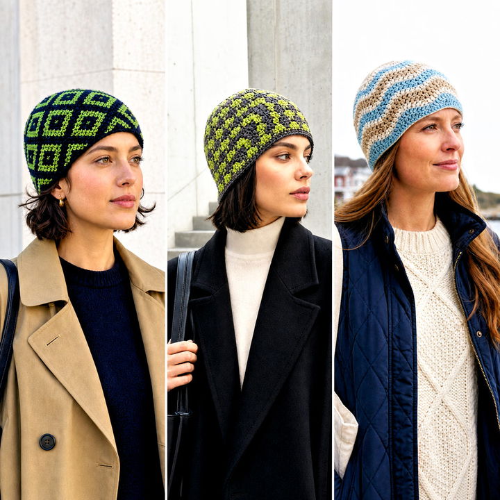 25 Mosaic Crochet Beanie Outfit Ideas for Bold Winter Style
