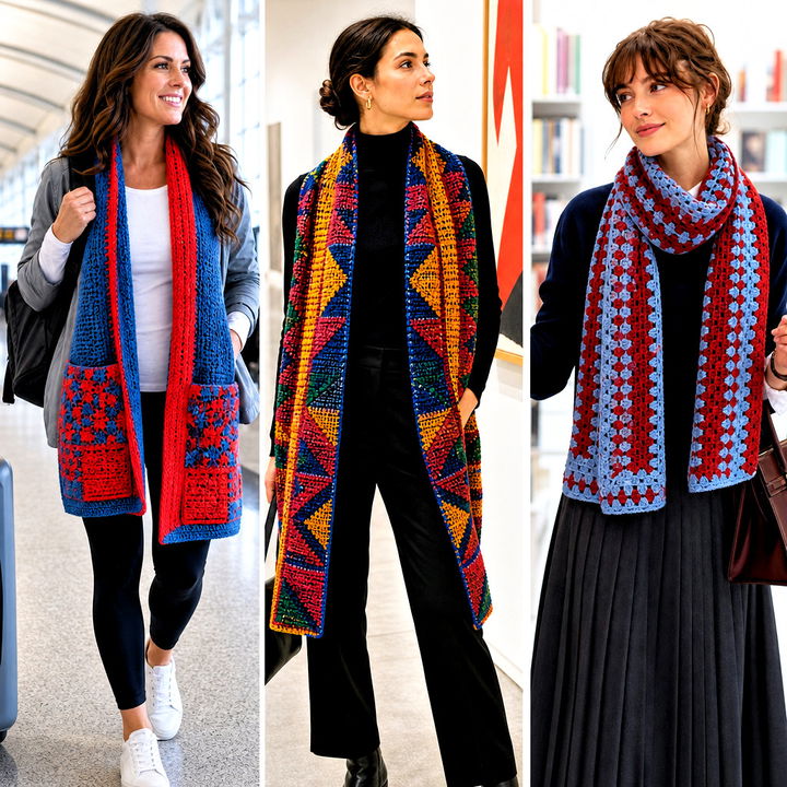 25 Mosaic Crochet Scarf Outfit Ideas for Cozy Statement Looks