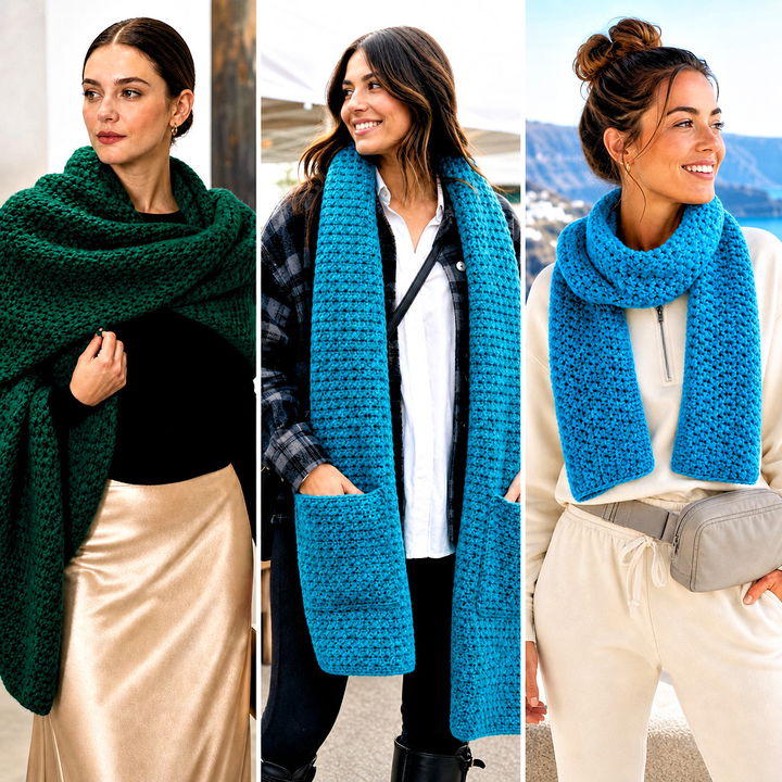 25 Moss Stitch Crochet Scarf Outfit Ideas for Cozy Days