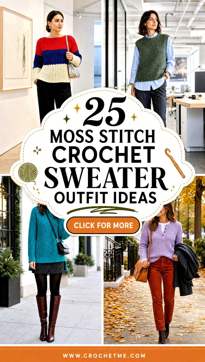 25 Moss Stitch Crochet Sweater outfit ideas - 25 Moss Stitch Crochet Sweater outfit ideas