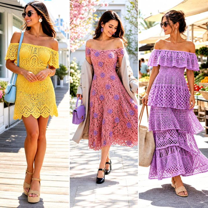 25 Off Shoulder Crochet Dress Outfit Ideas for Summer Events